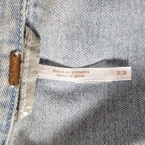 Free People Light Wash Long Sleeve Streetwear Grunge Fitted Denim Jacket Size M - Picture 11 of 14